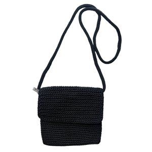 The SAK Small Black Square Crochet Woven Crossbody Zip Pocket Pouch Purse